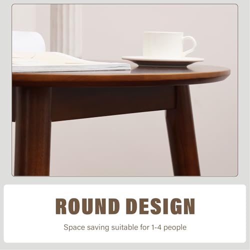 OGMILL 28.3" Small Round Dining Table for 2, Wooden Kitchen Dinner Table Rustic Wood Dining Table Mid Century Modern Kitchen Table (Brown)