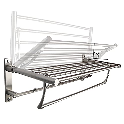 HIGOH Towel Racks,Bathroom Towel Rack Wall Mounted Towel Holder,Bathroom Towel Rack,Folding Shelf with Swing Towel Bar and Hooks Wall Mount,Brush