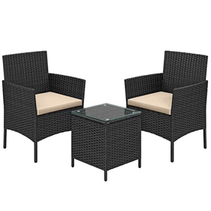 SONGMICS Garden Furniture Sets, Polyrattan Outdoor Patio Furniture, Conservatory PE Wicker Furniture, for Patio Balcony Backyard, Black and Taupe
