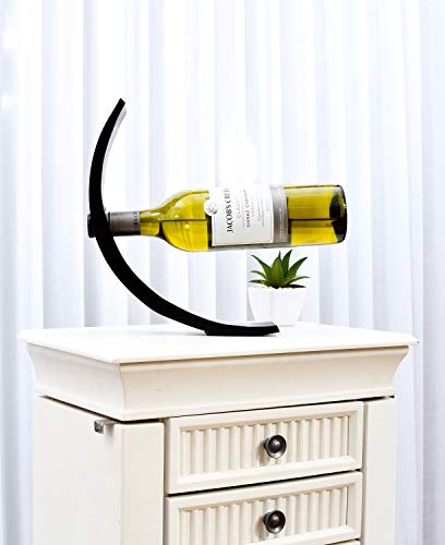 LEEWADEE Decorative Wooden Wine Holder – Handmade Bottle Stand for Wine or Spirits, Elegant Bottle Dock Made of Mango Wood, 29 x 6 x 10 cm, black