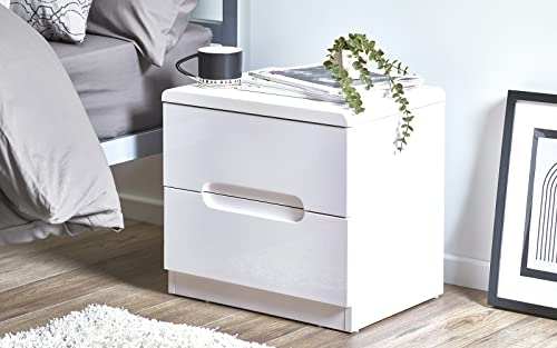 Julian Bowen Manhattan 2 Drawer Bedside, White,Height: 43, Width: 45, Depth: 35cm