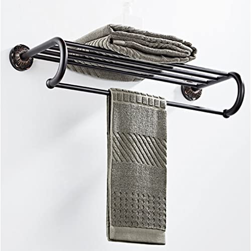 HIGOH Towel Racks,Bathroom Towel Rack Wall Mounted Towel Holder,Copper Towel Rack with Single Towel Bar Wall Mount Shelf,Towel Rail,Bronze Brushe