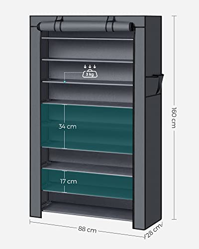 SONGMICS 10-Tier Shoes Rack with Dustproof Cover, 28 x 88 x 160 cm, Shoe Storage Cabinet, Shoe Organiser, Shoe Stand Holds 40-50 Pairs of Shoes,
