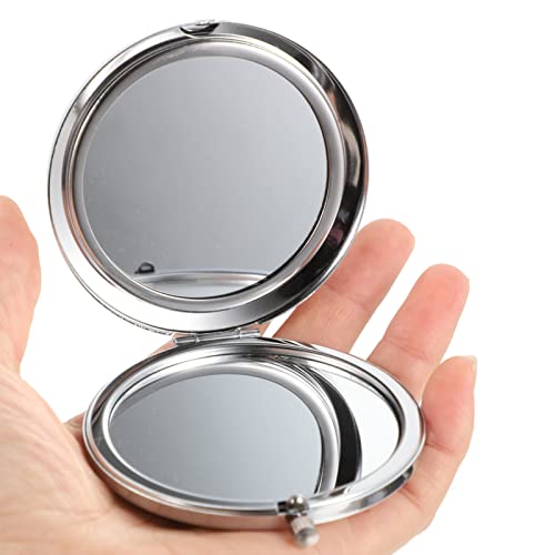KALLORY Mini Compact Mirror Rhinestone Pocket Mirror Metal Makeup Vanity Round Hand Held Mirror Small Magnifying Mirror Double-Sided Purse Mirror