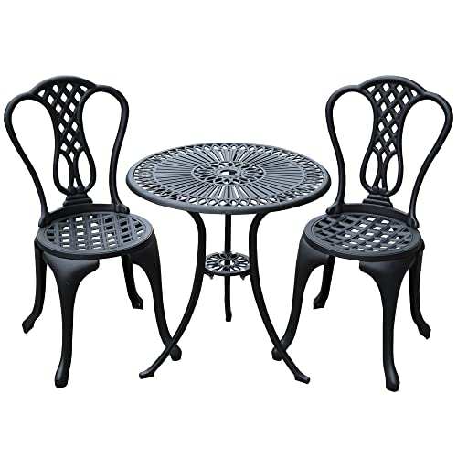 Outsunny 3 Piece Patio Cast Aluminium Bistro Set Garden Outdoor Furniture Table and Chairs Shabby Chic Style