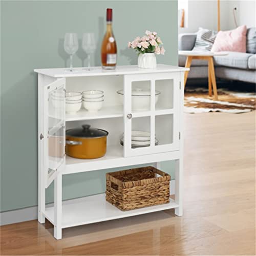 DSHGDJF MDF CNC Painted Sideboard Transparent Double Door Double Internal Compartment With Bottom Storage Shelf