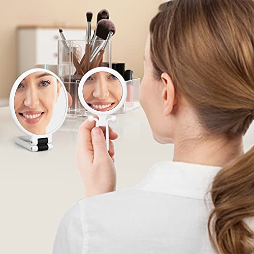 Linkstyle 2 Pieces Magnifying Makeup Mirrors, Hand Mirrors Double Sided with 1/10/15X Magnification, Beauty Vanity Mirror Travel Folding Portable
