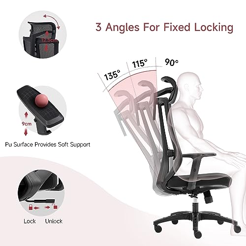Office Chair with Armrest-Egonomic Highback Office Chair-Meshback Heavy Duty Desk Chair with 3D Adjustable Lumbar Support & Armrest 135° Rocking