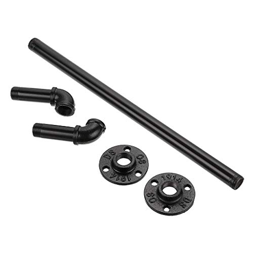BSTKEY Vintage Industrial Pipe Towel Holder - Wall Mounted Retro Metal Towel Rack Bar Hanging Bathrobe Holder Hanger, Bathroom Accessories, Black