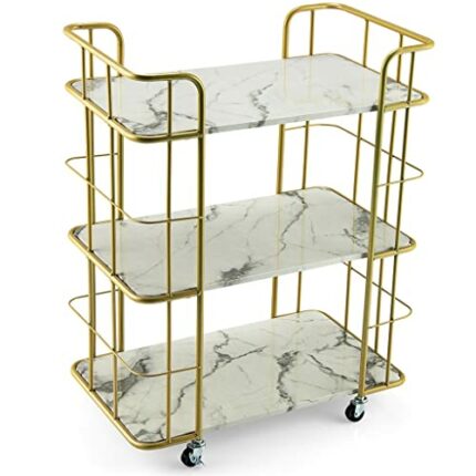 ZCMEB Kitchen Shelf Wheels Trolley Bathroom Gap Rack Sundries Storage 3-Tier Storage Utility Cart Gold Rolling