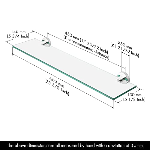 KES Glass Shelf with Stainless Steel Bracket, 60CM Bathroom Shelf Floating Shelf Tempered Glass Wall Mounted Polished Finish, A2024S60