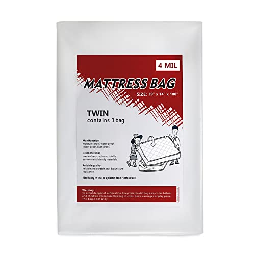 PackageZoom Mattress Bag for Moving and Storage Twin Size Mattress Bag 4 Mil Thick Dustproof, Waterproof Mattress Cover Heavy Duty Mattress Stora