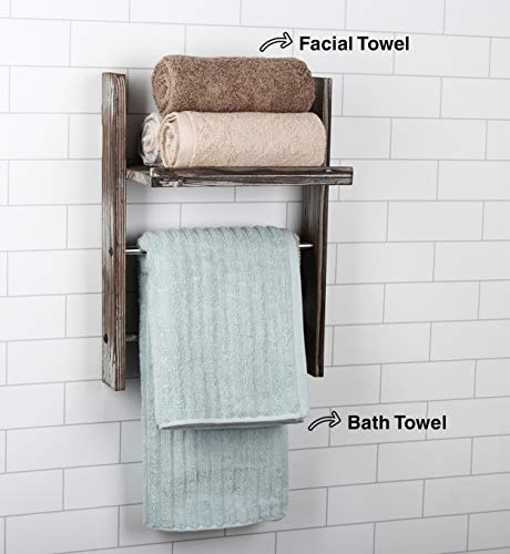 J JACKCUBE DESIGN Wood Wall Mounted Towel Rack Bathroom Wall Shelf MK576A (Rustic Wood)
