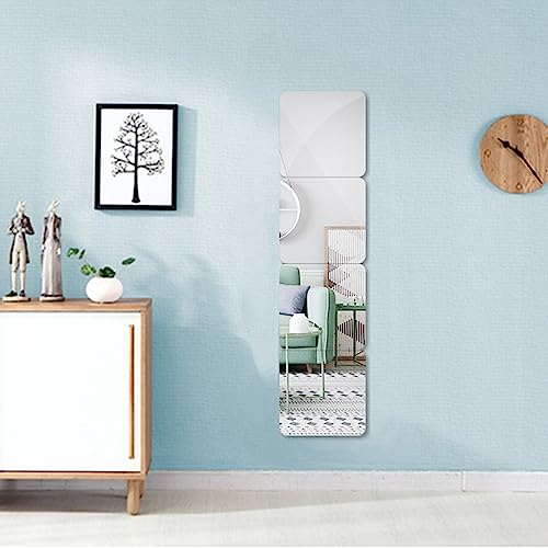 Buer Homie Self adhesive Mirror Tiles, Wall Mirror for Bathroom, 4pcs of 8“x8“