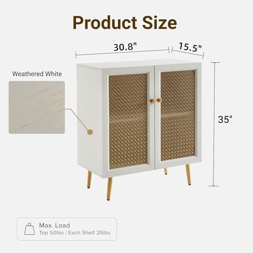 EDYO LIVING Sideboard Buffet Cabinet with Metal Grid Decorated Doors, Modern Storage Cabinet for Kitchen, Bar, Dining Room, Hallway 30.8”Wx15.8”D