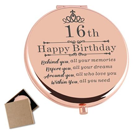 16 Year Old Girl Birthday Gift Rose Gold Compact Makeup Mirror Sweet 16th Gifts for Girls 16th Birthday Gift for Daughter Granddaughter Niece Sis