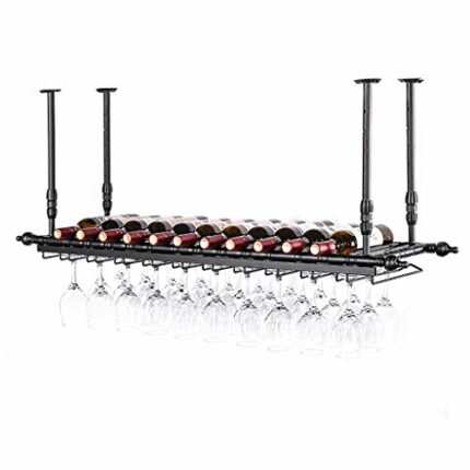 Ceiling Wine Rack Vintage Wrought Iron Wine Rack Home Goblet Rack Restaurant Kitchen Bar Decoration Floating Wine Rack Adjustable Height (Bronze