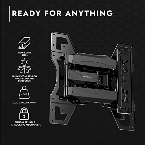 Invision Ultra Strong TV Wall Bracket Mount Single Arm Tilt & Swivel for 26-60 Inch LED LCD OLED 4K HDR Smart Flat & Curved Screens - Max. VESA 4