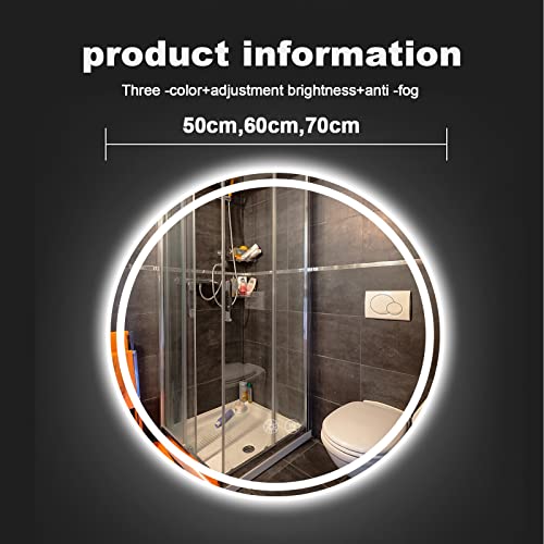 Circle Mirrors with Lights,LED Backlit for wall,Bathroom Vanity Mirror Dimmable Lights, Temperature Adjustable, 3 Colors,Smart Touch Switch,Anti-