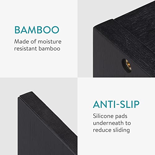 Navaris Toilet Stool for Adults - Squatting Adult Step Footstool for Use on Bathroom Toilet - Bamboo Step for Toilet Squat Position - Black