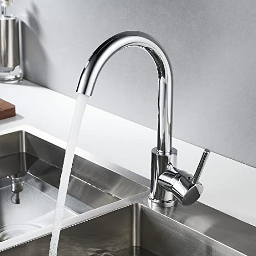 NewEast Kitchen Mixer Taps, Stainless Steel Single Lever Kitchen Monobloc Sink Tap with Swivel Spout and Hoses, Chrome Brass