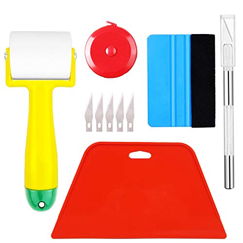 Ewrap Wallpaper Hanging Kit Wallpaper Tools Wallpaper Smoothing Tool with Paint Brush, Wallapaper Scraper, Red Squeegee, Tape Measure