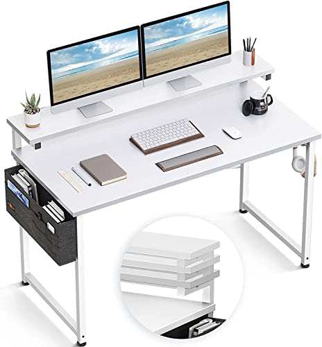 ODK Computer Desk with Adjustable Monitor Shelves,120x50x84cm Home Office Desk with Monitor Stand, Writing Desk, Study Workstation with 3 Heights