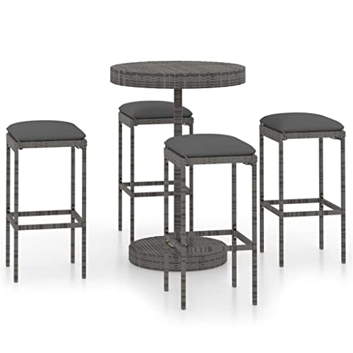 DLOETT 5 Piece Patio Bar Set With Cushions Poly Rattan Stylish Garden Bar Set Easy To Clean (Color : Argento, Size : Talla �nica)