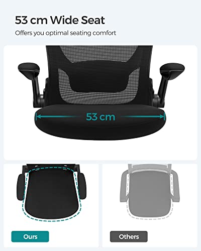SONGMICS Office Chair with Folding Armrest, Desk Mesh Chair, Ergonomic Computer Chair, 360° Swivel Chair, Adjustable Lumbar Support, Space-Saving