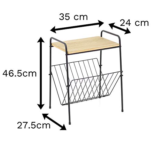 Carousel Home Gifts Wooden Top Magazine Rack Side Table | Living Room Side Tables Book Storage | Wire End Table Newspaper Rack