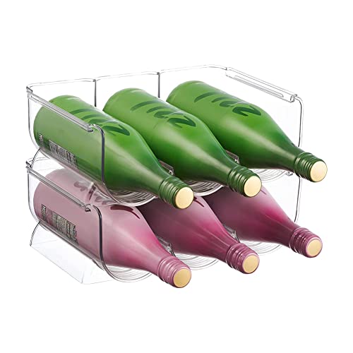 Newin Star Plastic Stackable Water Bottle Holder Bin – Kitchen Pantry Refrigerator Storage Bins - Wine and Water Bottle Organizer Stand for Home