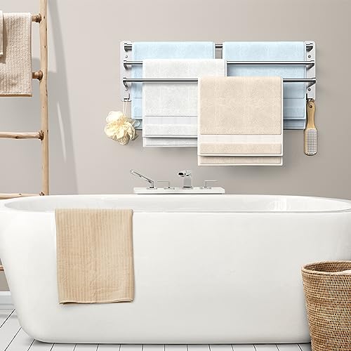 Otoomenz Towel Rail Wall Mounted 3-Tier Bath Towel Rack, 2 Installation Methods Adjustable 35.5-70cm Towel Holder, SUS 304 Stainless Steel Towel