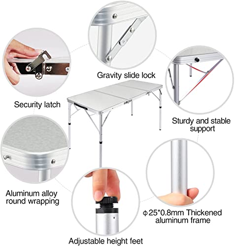 REDCAMP 6ft Folding Camping Table with Adjustable Height, Portable Large Sturdy Lightweight Tri-fold Outdoor Table for Picnic Garden BBQ, 2 Heigh