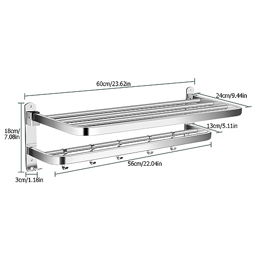 JiGiU 23.6-inch Bathroom Towel Racks Wall Mounted Towel Holder Double Towel Rail Towel Shelf Brushed Nickel SUS304 Stainless Steel Towel Bar with
