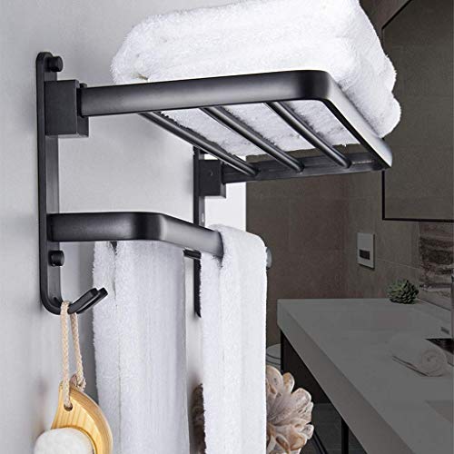 RSOCHS Multifunctional Towel Rack -Bathroom Lavatory Towel Rack Towel Shelf with Towel Bars Wall Mount Holder,Stainless Steel Matte Black