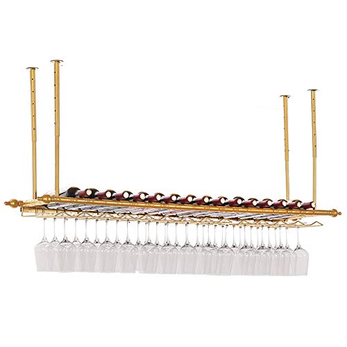 PIBM European Style Wine Rack Suspension Ceiling Wine Bottle Rack Bar|Restaurant Goblet Holder|Fashion Creative Wine Glass Rack J1022, Gold , L60