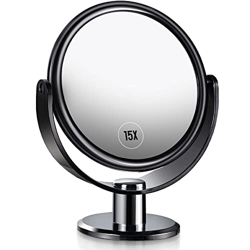 Magnifying Makeup Mirror, 1X 15X Double Sided Magnification Mirror, 360 Degree Rotation Table Mirror, White