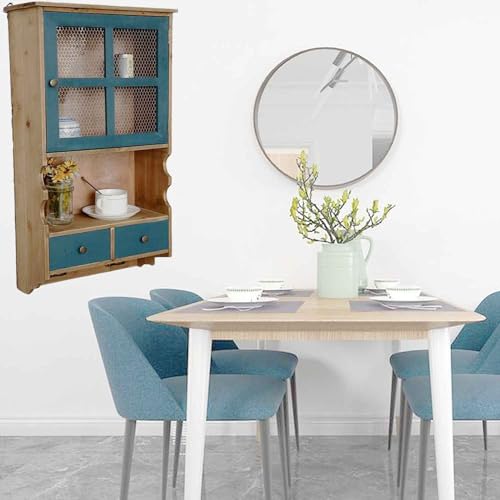 mosegor Rustic 4-Tier Wooden Storage Cabinet Sideboard Glass Cabinet Industrial Bookshelf Sideboard with 2 drawers &Cabinet with doors& 2 Hook fo