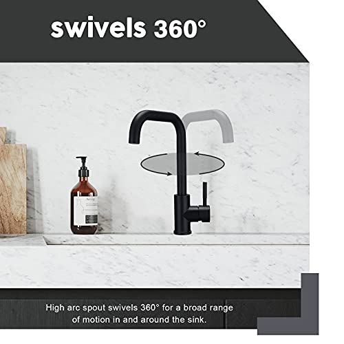Kitchen Sink Mixer Tap 360 Swivel Spout Monobloc Mixers Faucet Single Lever Rectangle Taps with Aerator Matte Black