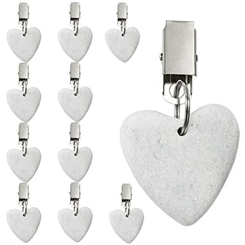 Tablecloth Weights, 10 Pieces Tablecloth Clips Table Clips with Clips for Indoor Outdoor Home Kitchen Wedding Party Picnic, White, Marble (Heart