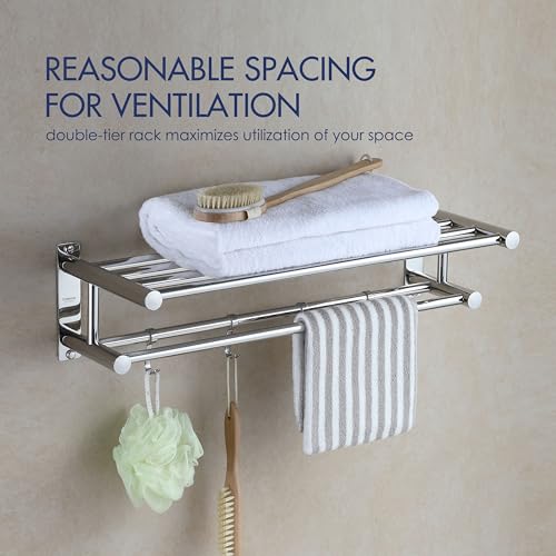 Eridanus Bathroom Towel Rack with Sliding Hooks, Stainless Steel Towel Holder with Dual Row Towel Shelf, Wall-Mounted Towel Rail, Hotel Style Sho