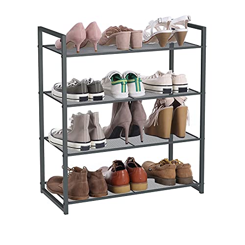 SONGMICS 4-Tier Shoe Rack, Shoe Organizer, 12-16 Pairs of Shoes, Metal Shoe Rack Storage,Smoky Gray ULMR84GC