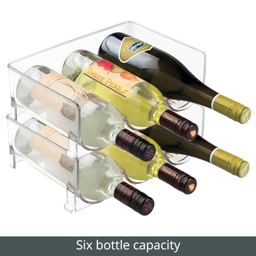 mDesign Stackable Plastic 3 Wine Bottle Storage Holder - Kitchen Organiser Rack for Wine, Beer, Water Bottles - Wine Rack for Cupboard, Pantry, F