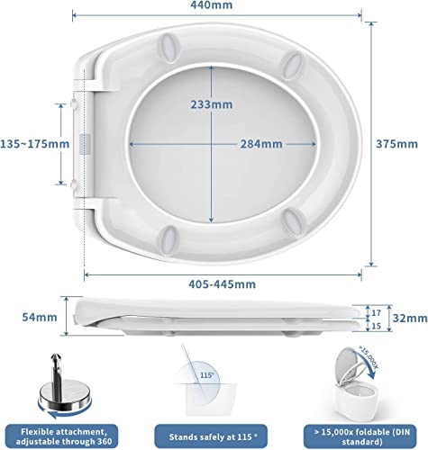Toilet Seat, MUJIUSHI Soft Close Toilet Seats with Non-Slip Seat Bumpers & Metal Screw Bolts, Fit Standard Round Toilet, Quick Release No Slam Wh