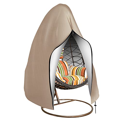 Teynewer Patio Hanging Egg Chair Cover, Outdoor Single Seat Swing Egg Chair Cover Waterproof with Zipper, Outdoor Swing Egg Chair Cover 190 x 115