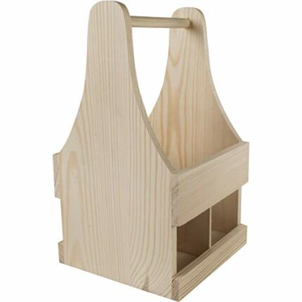Wooden 4 Pack Bottle Caddy Holder Trug Tote Beer Crate Carrier Case | Unpainted & Untreated Plain Pine Wood