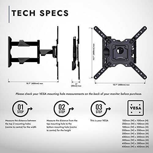 Invision TV Wall Bracket Mount for 22 24 28 32 34 40 43 50 Inch TV & Monitors VESA 100x100 to 400x400 Ultra Slim Tilt Swivel and Extends for 4K L
