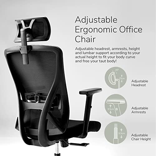 Novilla Mesh Computer Office Chair, Home Swivel Ergonomic Desk Chair, High Back Executive Chair With Adjustable Lumbar Support, Height, Backrest,