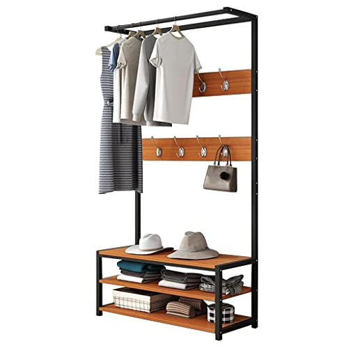 LUKEO Hat Coat Rack Cloth Shoe Stool Rack Hanger Hook Shelf Clothing Entrance Floor Display 2 Tier Clothes Rack (Color : Argento, Size : 60x34x17
