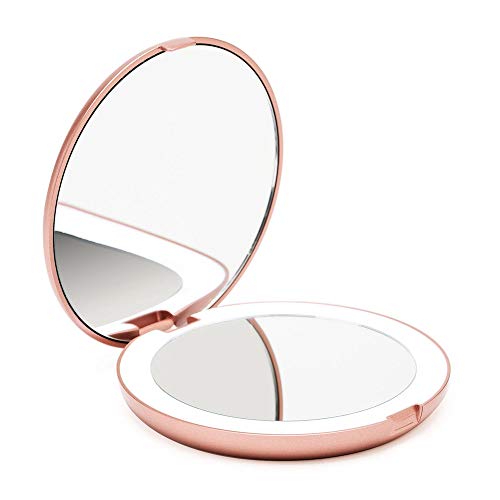 Fancii LED Lighted Travel Makeup Mirror, 1X/10X Magnification - Daylight Led, Compact, Portable, Large 127mm Wide Illuminated Mirror, Silk White